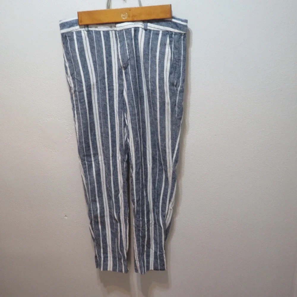 Banana Republic Womens Blue White Striped Linen Blend Tapered Pants Size 4